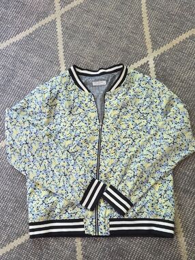 Equipment Floral Baseball/ Bomber Jacket With Yellow/Blue Flowers